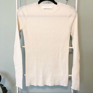 Totokaelo Ribbed Ivory Crew Neck Long Sleeve Pullover Sweater